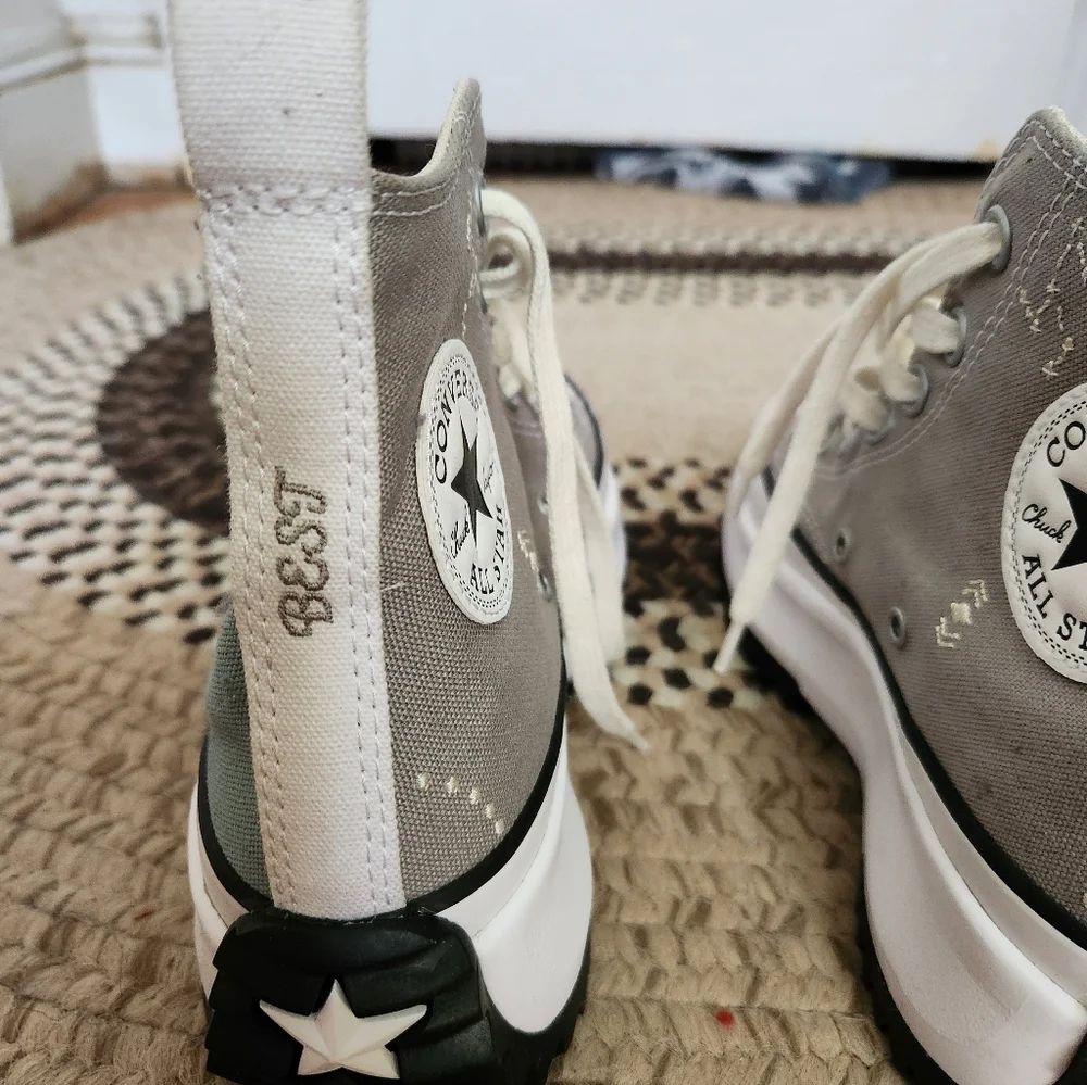 Converse Two Color Run Star High-Top Sneakers in Gray and Mint